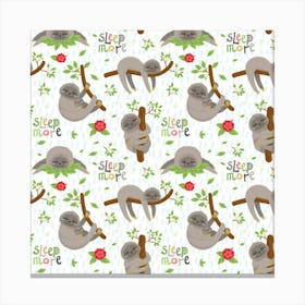 Seamless Pattern With Cute Sloths Sleep More Canvas Print