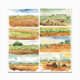 Watercolor Farm Landscapes Canvas Print