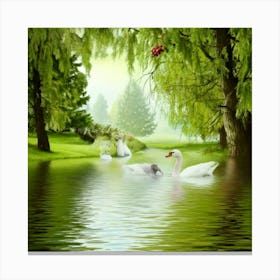 Swans In The Lake Photo Canvas Print