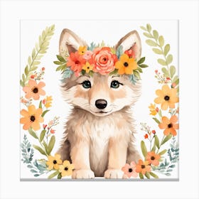 Floral Baby Wolf Nursery Illustration (35) Canvas Print