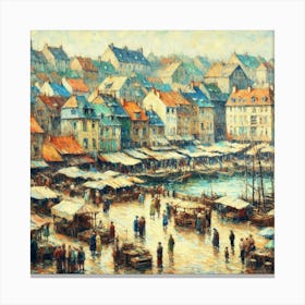 Port Of France, Acrylic Painting Style 1 Canvas Print