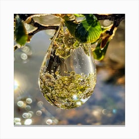 Water Drop On A Tree Branch Canvas Print