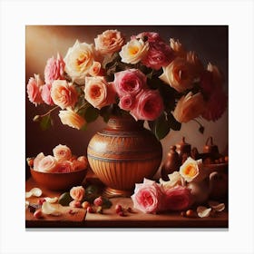 Still life. Roses In A Vase 2 Canvas Print