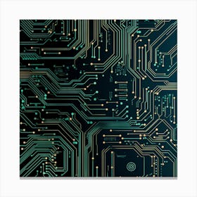 Pine Green Circuit Board Pattern Canvas Print