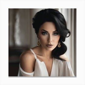 Beautiful Woman With Black Hair Canvas Print