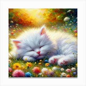 White Kitten Sleeping In The Meadow Canvas Print