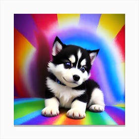 Husky Puppy rainbow Canvas Print