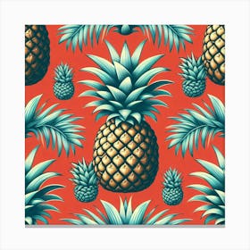 Pineapples On A Red Background Canvas Print