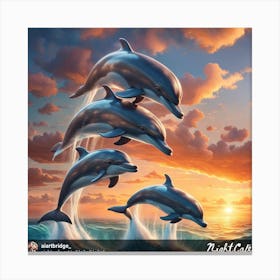 Dolphins At Sunset Canvas Print