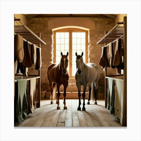 Horses In A Stable Canvas Print