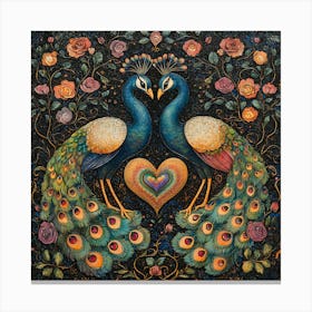 Baroque-Inspired Peacock Heart Design Background 1 Canvas Print