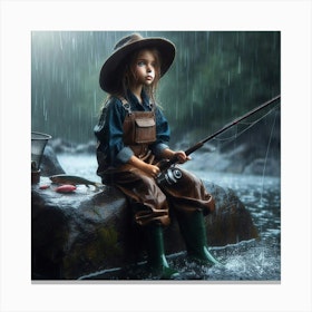 Little Girl Fishing In The Rain 3 Art Print by Frank Tout - Fy