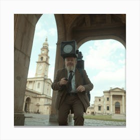 Man With A Clock On His Head Canvas Print