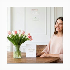 A Minimal And Decorated Nature Inspired Invitation Card A Woman In A Pastel Pink Top Is Gently Layi (2) Canvas Print