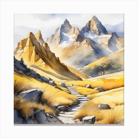 Yellow Mountain art Watercolor Canvas Print