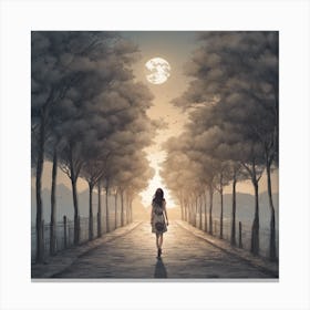 248298 A Girl Walk In A Long Street , Full Tree And The E Xl 1024 V1 0 Canvas Print