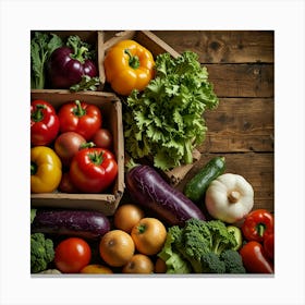 Fresh Vegetables In Wooden Boxes Canvas Print