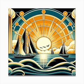 Sailboats At Sunset 12 Canvas Print