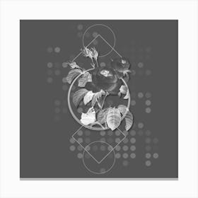 Vintage Provence Rose Botanical with Line Motif and Dot Pattern in Ghost Gray n.0410 Canvas Print