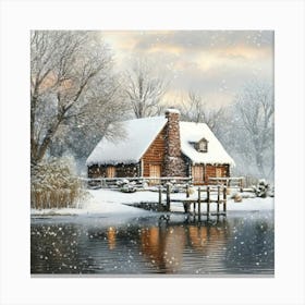 Cottage by the lake Canvas Print