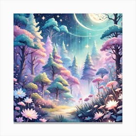 A Fantasy Forest With Twinkling Stars In Pastel Tone Square Composition 138 Canvas Print