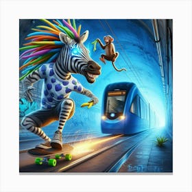 Zebra Skateboarding Canvas Print