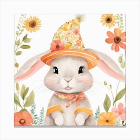 Floral Baby Rabbit Nursery Illustration (23) Canvas Print