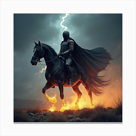 Dark Knight Riding A Glowing Horse Through A Storm 1 Canvas Print