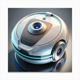 White Robot Vacuum Cleaner With A Camera And Blue Lights Canvas Print