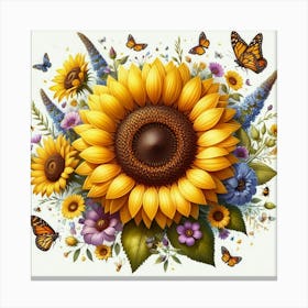 Sunflowers And Butterflies 1 Canvas Print