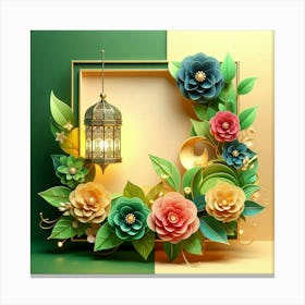 Ramadan Frame With Flowers And Lantern 1 Canvas Print