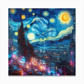 Van Gogh Painted A Starry Night Over A Cyberpunk Cityscape 2 Canvas Print