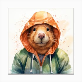 Watercolour Cartoon Capybara In A Hoodie 2 Canvas Print