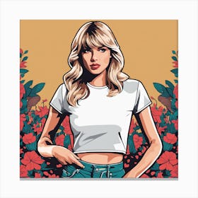 Taylor Swift Portrait Low Poly Floral Painting (6) Canvas Print
