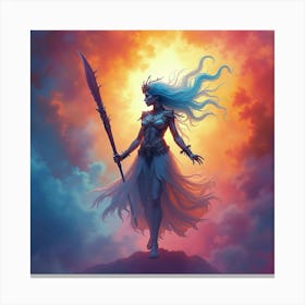 Soul Warrior In A Colorful Watercolor Spectral Realm, Bright 1 Canvas Print