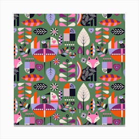 Colourful Folk Party Square Canvas Print