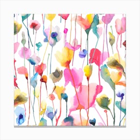Summer Wild Rustic Flowers Colourful Square Canvas Print