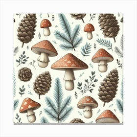 Scandinavian style, pattern with pine cones and mushrooms Canvas Print