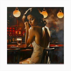 Girl at Bar in Amber Glow Canvas Print