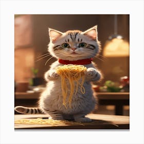 Cat With Spaghetti Canvas Print