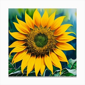 Photorealistic Blooming Sunflower Painting Canvas Print