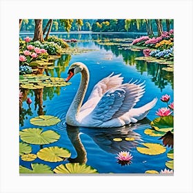 Swan In Pond Canvas Print