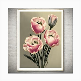 Pink Tulips Eustoma Floral Botanical Vintage Poster Flower Art Print Canvas Print