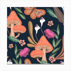 Mushrooms Red Dark Pattern Canvas Print