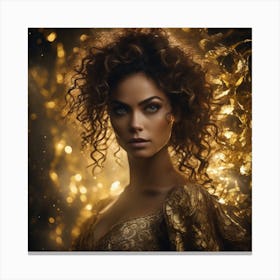 Beautiful Young Woman In Golden Dress Canvas Print