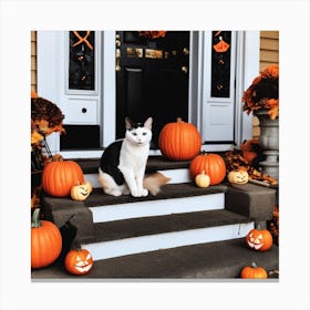 Halloween Cat On Front Porch Canvas Print