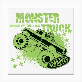 Monster Truck Illustration Green Car Canvas Print