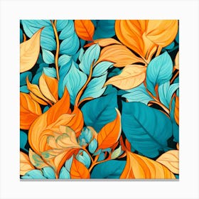 Seamless Pattern With Orange And Blue Leaves Canvas Print