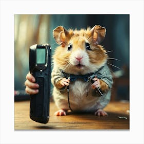 Hamster Holding A Cell Phone 3 Canvas Print