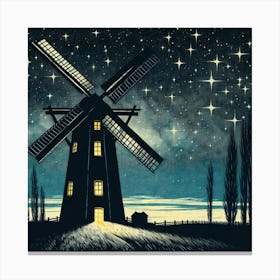 Windmill At Night Canvas Print